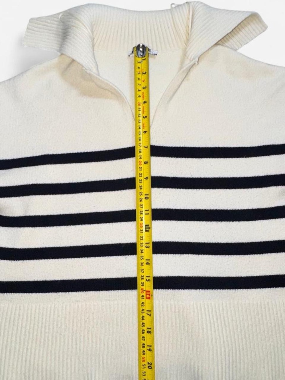 ZARA Striped Knit Sweater XS Collared V-Neck Coastal Preppy - Picture 6 of 6